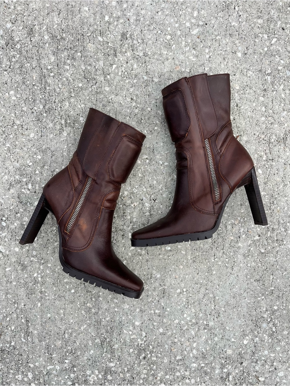 Darker Waves Brown Leather Moto Boots Size 10